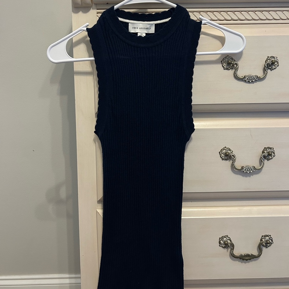 Zara Navy Ribbed Knit Top